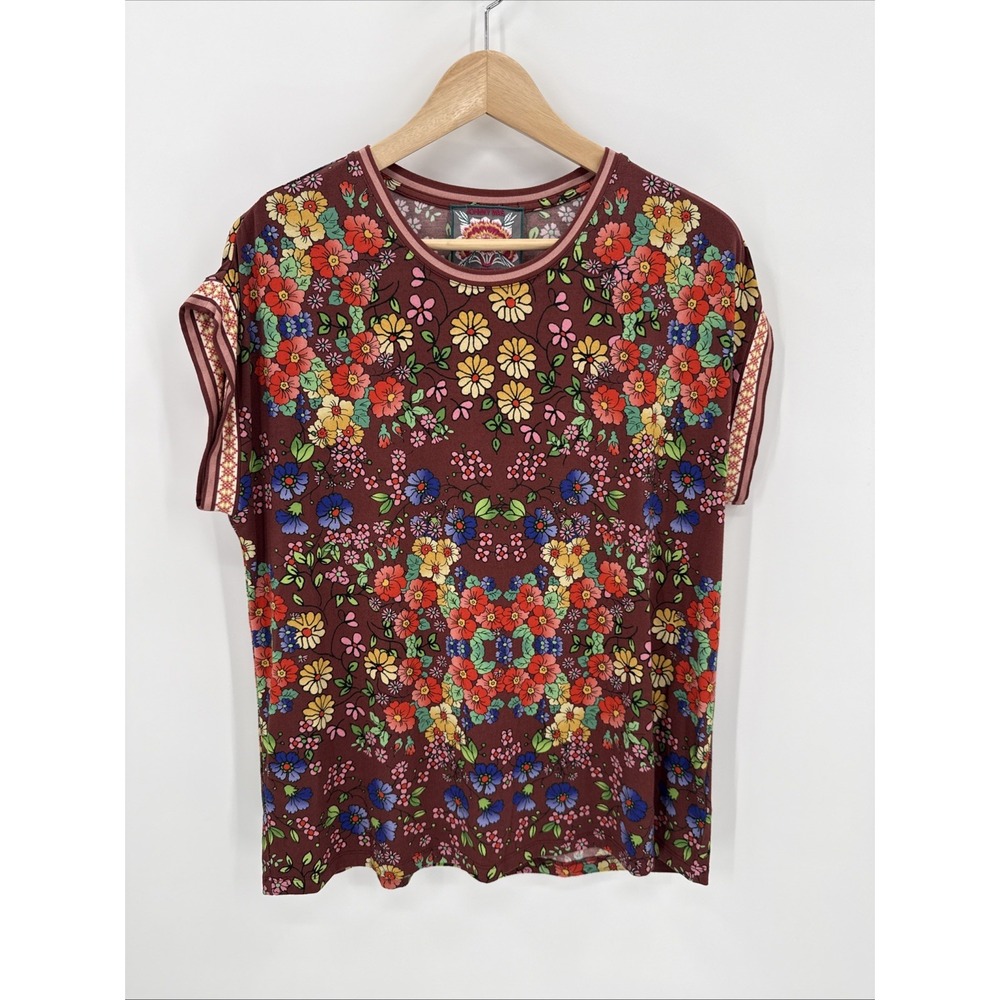 Johnny Was Womens Floral Short Sleeve Blouse Medium Boho T13723-6 Multi Color